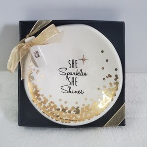 Grasslands Road She Sparkles She Shines Mom Ceramic Gold Trinket Dish NIB